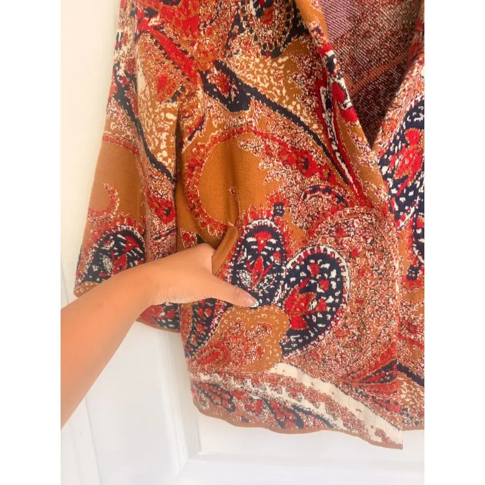 Moth By Anthropologie‎ XS Retro Intarsia Paisley Boho 3/4 Sleeve Blazer Jacket